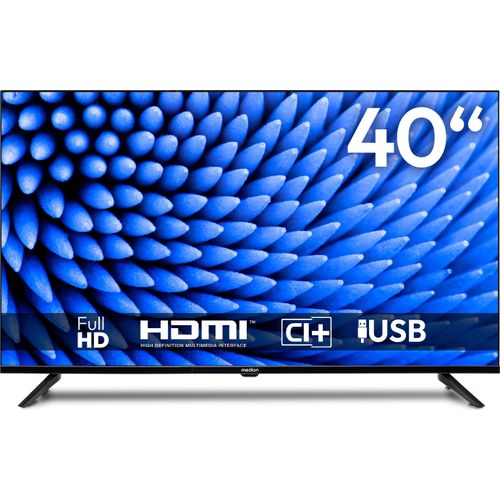 MEDION 100,3 cm (40 Zoll) Full HD Fernseher (Triple Tuner Receiver DVB-T2 DVB-C DVB-S2, 2 x HDMI, USB, Sleeptimer, Mediaplayer, VESA, CI+, MD 840000)