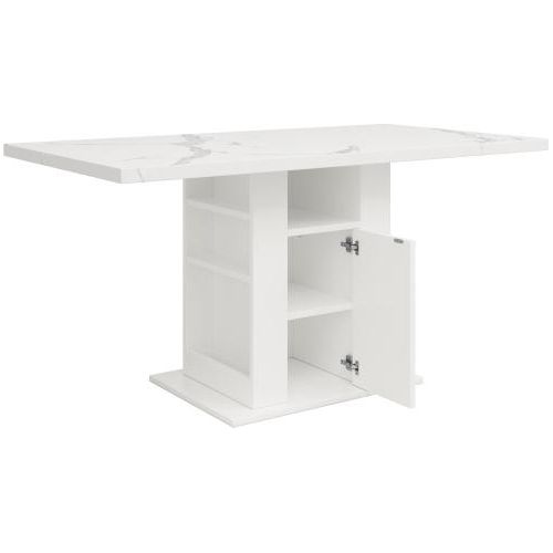Esstisch 140x75x75cm Weiss Mit Stauraum Marmorplatte Platzsparend Kueche Wohnzimmer Dreistufiger Stauraum Kuechentisch Anrichte Ablagetisch