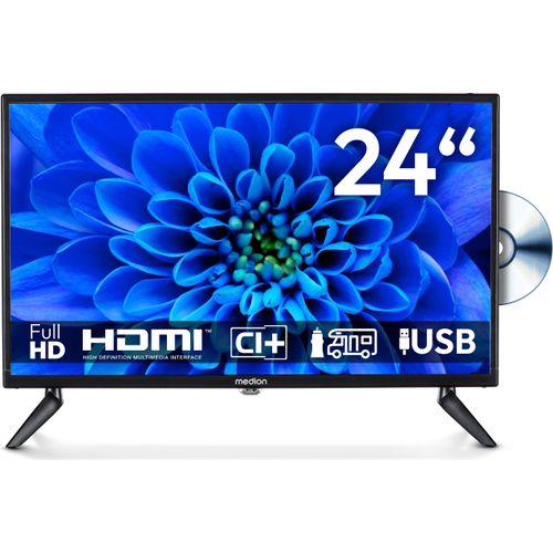 MEDION 59,9 cm (24 Zoll) Full HD Fernseher (integrierter DVD-Player, perfekt für Camping Wohnmobil LKW Garten, 12V KFZ Car-Adapter, Triple Tuner Receiver, HDMI, USB, MD 824001)