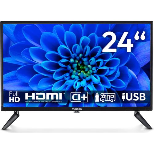 MEDION 59,9 cm (24 Zoll) Full HD Fernseher (perfekt für Camping Wohnmobil LKW Garten, 12V KFZ Car-Adapter, Triple Tuner Receiver, HDMI, USB, MD 824000)