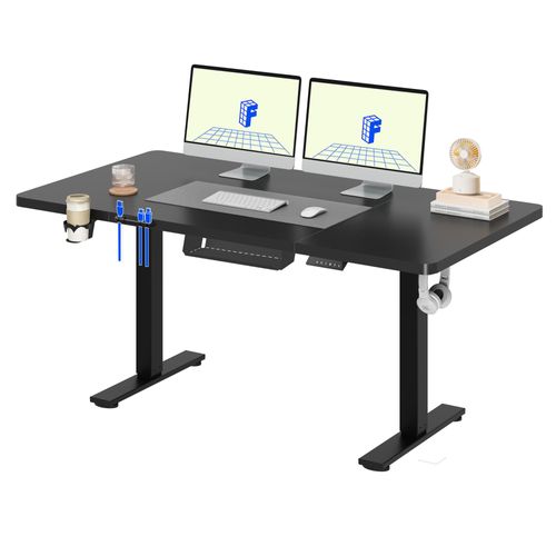 FLEXISPOT Höhenverstellbarer Schreibtisch 140x60cm elektrisch 4 Memory-Funktion, Antikollisionsschutz, 70kg Tragkraft, Haken, Kabelmanagement(Schwarz)