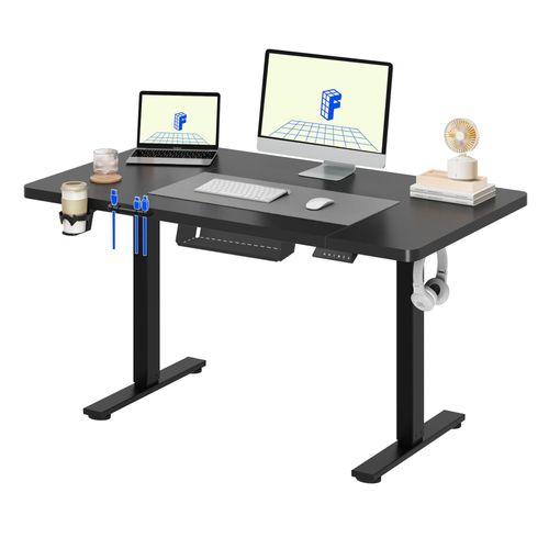 FLEXISPOT Höhenverstellbarer Schreibtisch 120x60cm elektrisch,4 Memory-Funktion, Antikollisionsschutz, 70kg Tragkraft, Haken, Kabelmanagement(Schwarz)