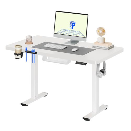 FLEXISPOT Höhenverstellbarer Schreibtisch 110x54cm elektrisch, 4 Memory-Funktion, Antikollisionsschutz, 70kg Tragkraft, Haken, Kabelmanagement (Weiß)