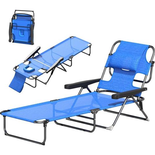 Sonnenliege Gartenliegen Relaxliege, klappbar, wetterbeständig, 194 cm x 72 cm x 31 cm, Schwarz + Dunkelblau