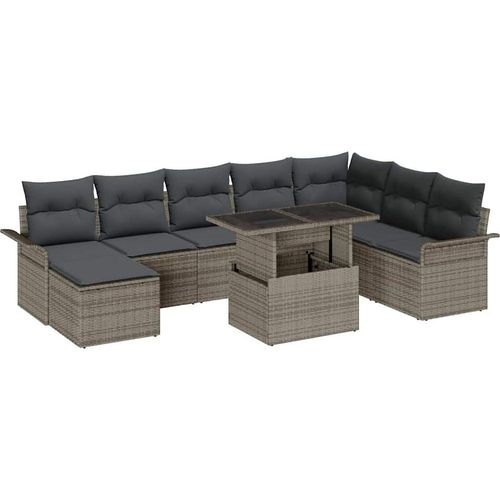 Garten-Sofa-Set mit Kissen mit Speicher 9 pcs Grau