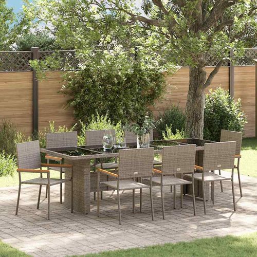 Garten Essgruppe 9 pcs Grau 8-Sitzer Poly-Rattan
