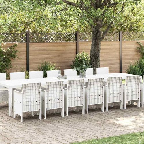 Garten Essgruppe 15 pcs Weiß Groß Poly-Rattan & Stahl