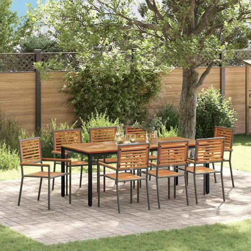 Garten Essgruppe 9 pcs Grau, Naturteak 200 x 100 x 75 cm