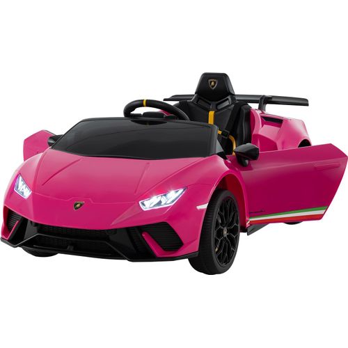 GOPLUS Kinder Elektroauto Lamborghini, 12V Kinderauto mit Fernbedienung & LED-Lichter & Musik, Hupe, USB, 3 Gang Elektrofahrzeuge 3-5 Km/h, Rosa