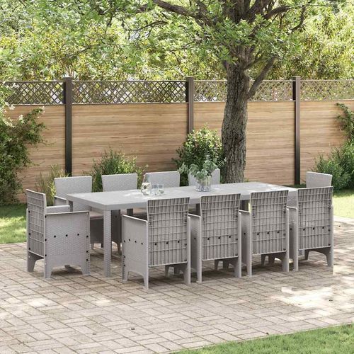 Garten-Essgruppe 11 pcs Hellgrau 250 x 100 x 73 cm Poly-Rattan