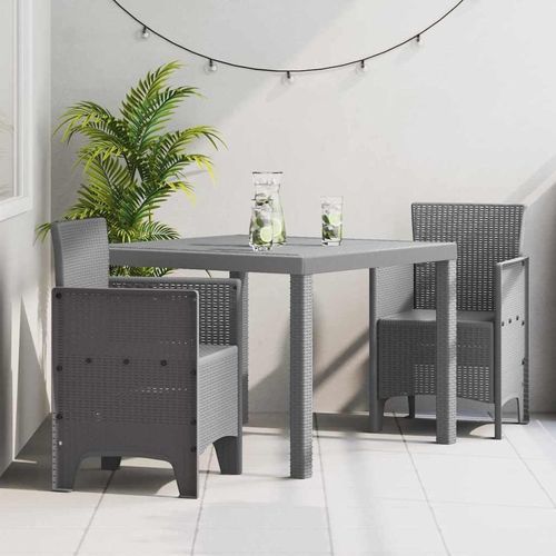 Garten Essgruppe 3 pcs Hellgrau Polt Rattan