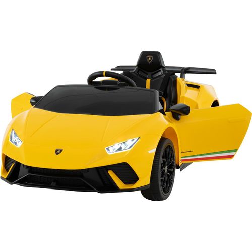 GOPLUS Kinder Elektroauto Lamborghini, 12V Kinderauto mit Fernbedienung & LED-Lichter & Musik, Hupe, USB, 3 Gang Elektrofahrzeuge 3-5 Km/h, Gelb