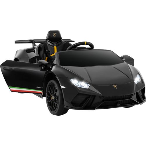 GOPLUS Kinder Elektroauto Lamborghini, 12V Kinderauto mit Fernbedienung & LED-Lichter & Musik, Hupe, USB, 3 Gang Elektrofahrzeuge 3-5 Km/h, Schwarz