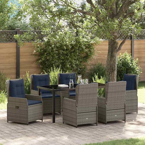 Garten Essgruppe 7 pcs Grau Poly Rattan