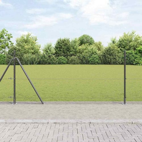 Zaun mit Pfosten Grau 0.8 x 25 m Stahl
