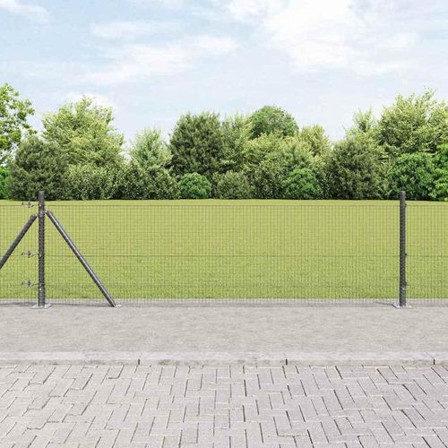 Zaun mit Pfosten Grau 0,6 x 100 m Stahl