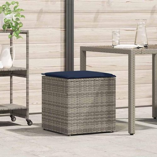 Aufbewahrungsbox Grau und Marineblau Rattan und Polsterstoff Mittel