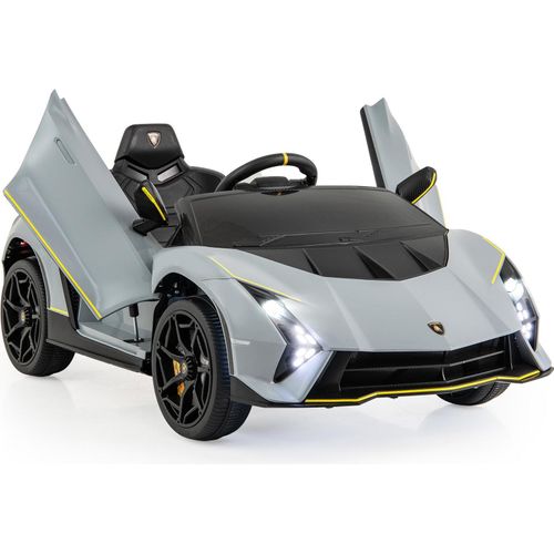 GOPLUS Kinder Elektroauto Lamborghini, 12V Kinderauto mit Fernbedienung & LED-Lichter & Musik, Hupe, Transportrollen, Elektrofahrzeuge 2-4 Km/h, Grau