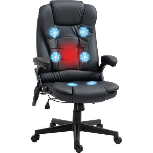 Bürostuhl mit hoher Rückenlehne, Massage Bürostuhl, Kunstleder, drehbar, Schwarz