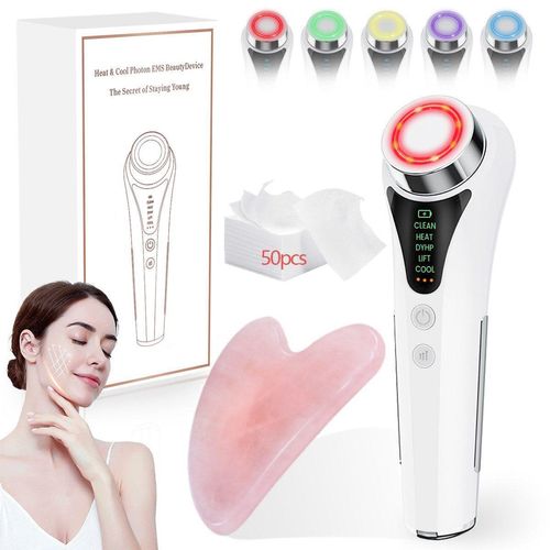 6-in-1 Gesichtsmassagegerät mit EMS,RF,LED in 5 Farben,Wärme & Kühlung Elektrisches Gesichtstool für tägliche Pflege & entspannende Massage