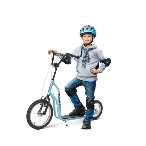 Kinderscooter mit Luftreifen 16/12 Zoll Cityroller Kickboard Tretroller ab 5 jahre 135 x 58 x 88-94 cm Blau