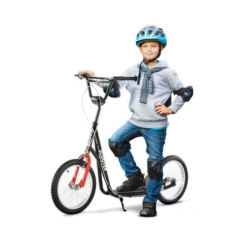 Kinderscooter mit Luftreifen & Handbremse Cityroller Tretroller Höhenverstellbar ab 5 Jahre Schwarz
