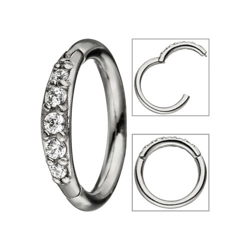 Nasenpiercing JOBO, silber (edelstahlfarben), Piercings, Edelstahl, Segmentring Edelstahl mit Kristallsteinen
