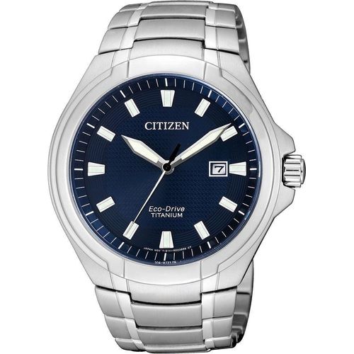 Titanuhr CITIZEN, blau (silberfarben, dunkelblau), Armbanduhren, Herren, Armbanduhr, Herrenuhr, Solar, Titanarmband, Saphirglas