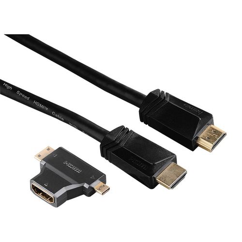 HAMA HDMI-Kabel "High Speed HDMI™-Kabel Stecker-Stecker Ethernet 1,5m+HDMI™-Adapter", schwarz, 150cm, Kabel