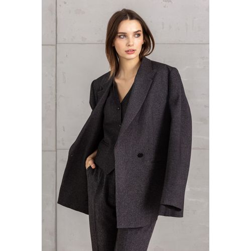 Sweatblazer SENSES.THE LABEL, Damen, Gr. XXXL, schwarz, Material: 72% Polyester, 27% Viskose, 1% Elasthan, Futter: 100% Polyester, unifarben, oversize normal, tiefer V-Ausschnitt, eingesetzt gerader Abschluss, Blazer, mit Reverskragen