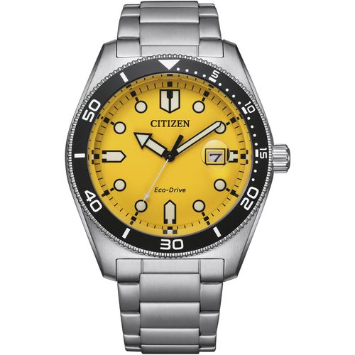 Solaruhr CITIZEN, gelb (silberfarben, gelb), Armbanduhren, Herren, Armbanduhr, Herrenuhr, Edelstahlarmband, bis 10 bar wasserd.
