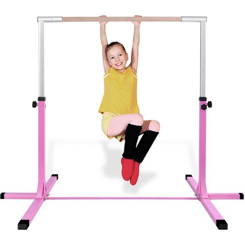 COSTWAY Gymnastik Turnreck, Trainingsgeraete hoehenverstellbar, Turnstangen bis 100kg belastbar, Heimtraining, Rosa
