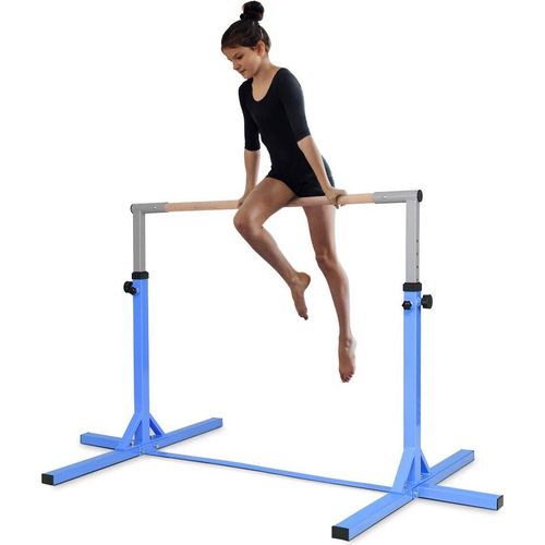 Kinder Gymnastik Turnreck, Reckstange 12-stufige höheverstellbar, Trainingsstange Tanzstange bis 100kg belastbar für Kinder Junior, Trainingsgeräte aus Stahlgestell & Massivholz