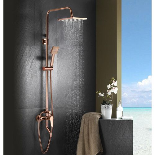Duscharmatur Modern Edelstahl Duschset Handbrause Regendusche Längenverstellbare Duschstange Badezimmer Überkopfbrause Duschsystem Roségold