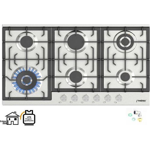 Phönix PS-906L Gaskochfeld Gaskocher 6 flammig Edelstahl Einbauherd 90cm Propan / Erdgas