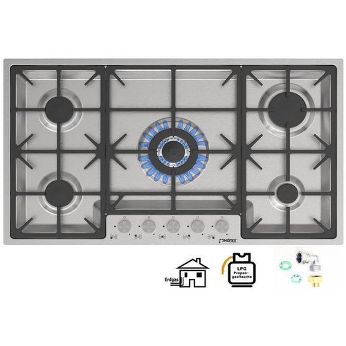 Phönix PS-905FL flächenbündiges Gaskochfeld Gaskocher 5 flammig Edelstahl Einbauherd 90cm