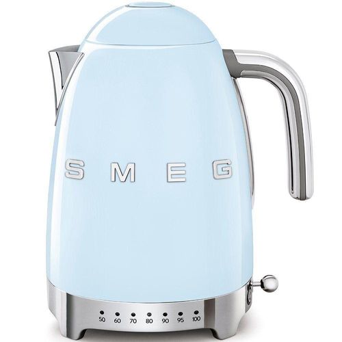 SMEG Wasserkocher mit Temperatureinstellung 50-100°C Edelstahl Kocher, 2400,00 W,360°Basis elektrischer Wasser Kocher mit Temperatureinstellung Blau