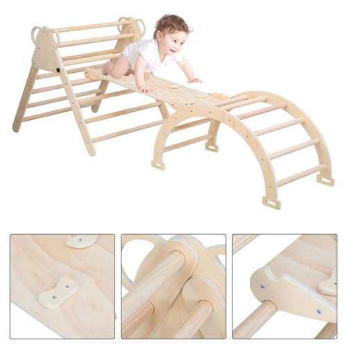 TolleTour Kletterdreieck mit Rutsche Holz Kletterbogen Klettergerüste Klettergerüst aus Holz