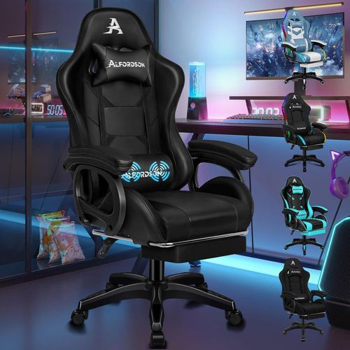 Gaming-Stuhl mit 2-Punkt-Massage, ergonomisch, höhenverstellbar, Schwarz - Xavier Serie