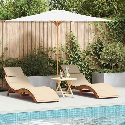Sonnenliege 2 pcs Beige 184 x 55 x 64cm Massivholz Akazie