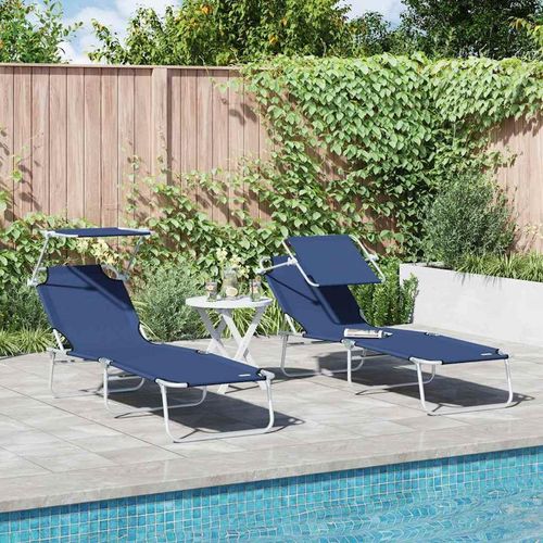 Klapp-Sonnenliegen 2er Set mit Sonnendach in Blau aus 600D Oxford-Gewebe