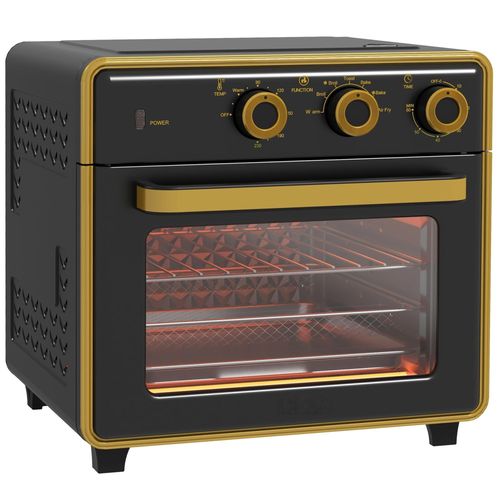 FORSMANO 20L Kleiner Backofen 1400W Oven mit Timer, 3 Einschubpositionen, Backblech, Frittierkorb, Innenbeleuchtung, Krümelfach, Schwarz