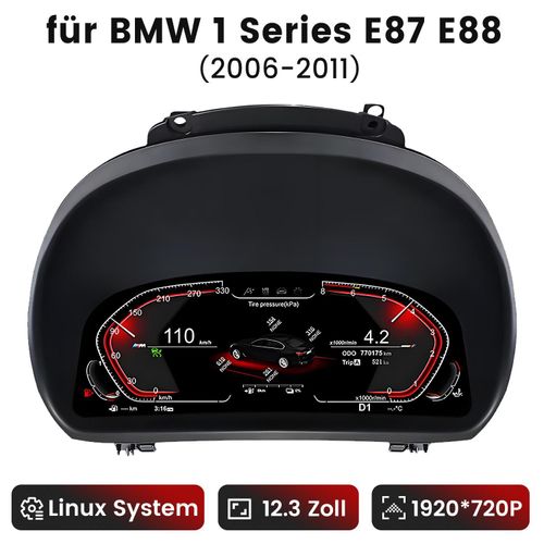 12,3 Zoll Digitales Cockpit für BMW 1er E81/E82/E87/E88 (2006-2011) | Original Design Kombiinstrument Retrofit | Linux Auto Tacho Upgrade