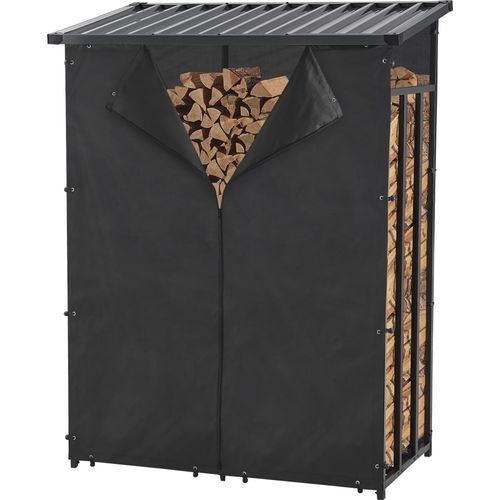 Brennholzregal 'Yakutat' Kaminholzregal Kaminholzunterstand aus Stahl Schwarz 185x130x70 cm