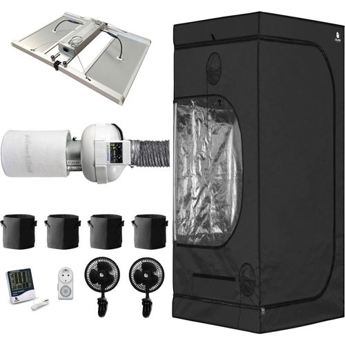 Growbox Komplett Set Deluxe XL - PK Lüfter, 4 Pflanzen, 120x120x200cm, 480W LED
