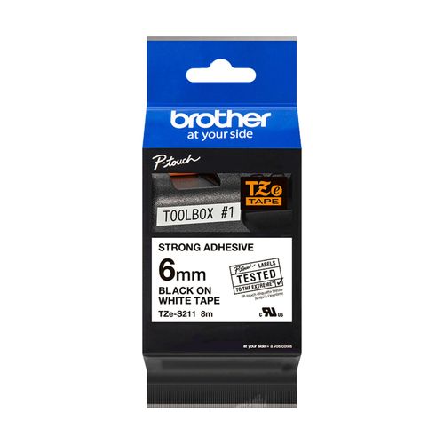 Original Brother P-Touch E 100 VP (TZE-S211) Schriftband 6mm/8m Schwarz auf Weiss