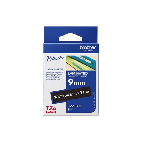 Original Brother P-Touch GL 100 (TZE-325) Schriftband 9mm/8m Weiss auf Schwarz