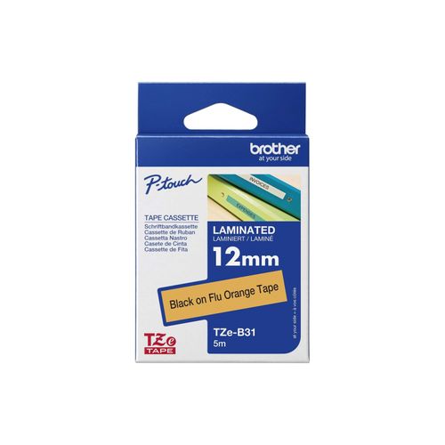 Original Brother P-Touch 2400 (TZE-B31) Schriftband 12mm/8m Schwarz auf Orange