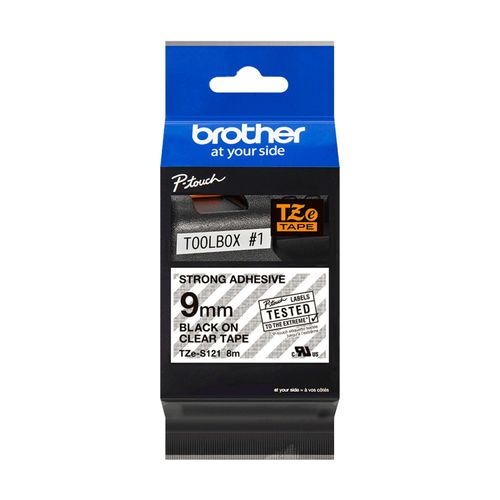 Original Brother P-Touch D 400 AD (TZE-S121) Schriftband 9mm/8m Schwarz auf Transparent