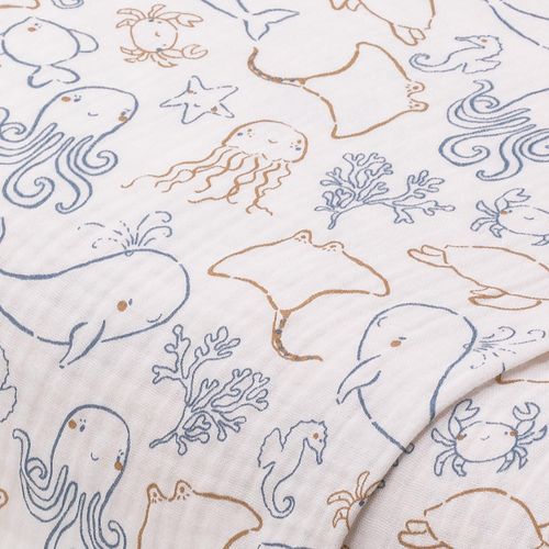 Musselin/Doppel-Gaze „Meerestiere“, weiß-color